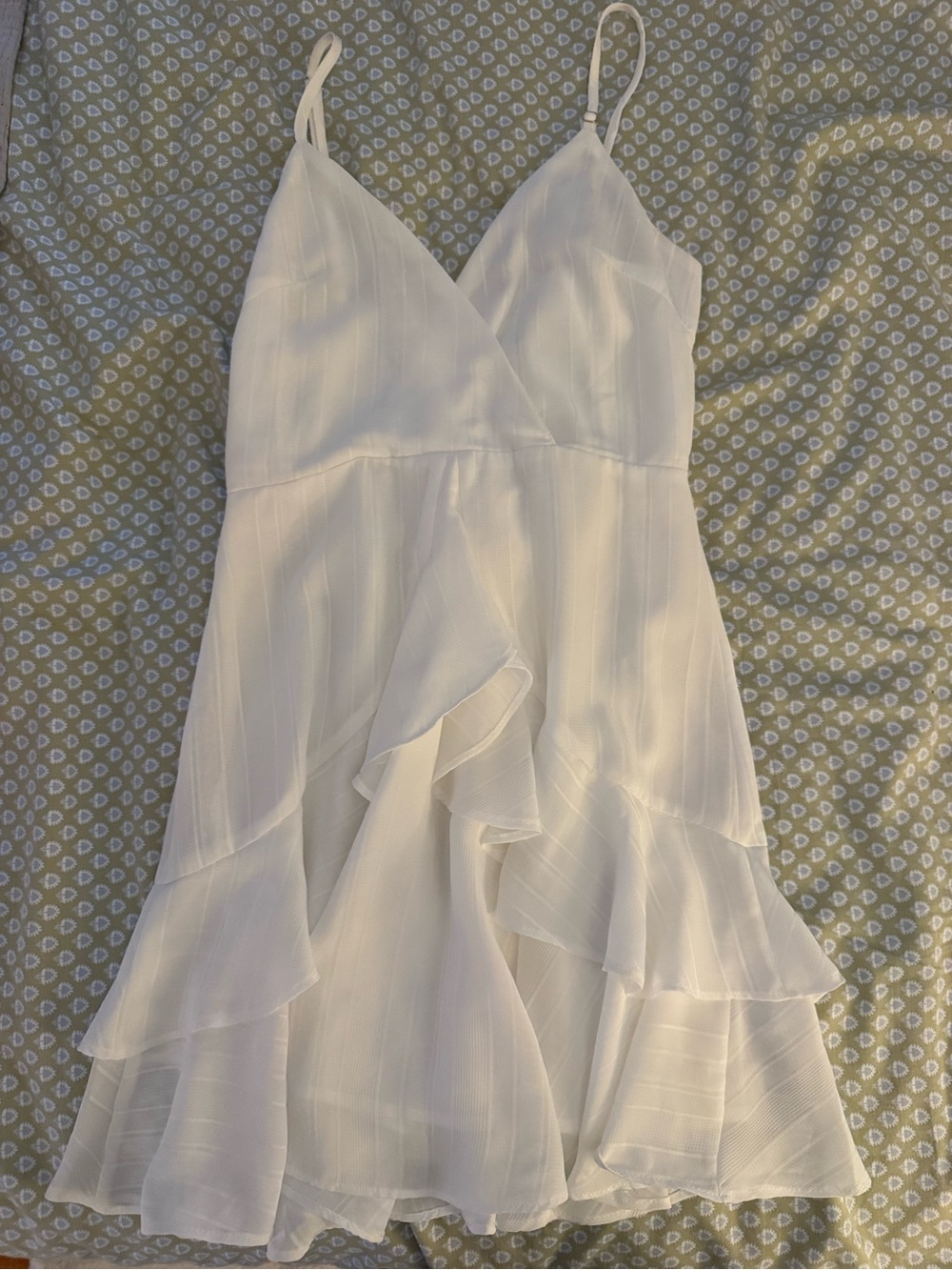Selfie Leslie White Ruffle Mini Dress with Spaghetti Straps
